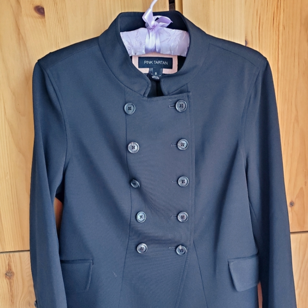 Pink Tartan Women's Black Military Style Double Breasted Jacket size 8